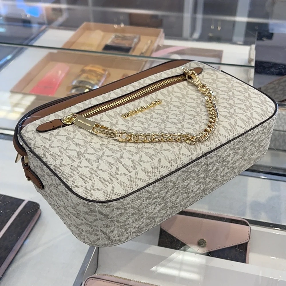 Michael Kors Jet Set Item Large East West Zip Chain MK Signature Crossbody Bag